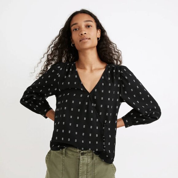 Madewell | Kinston Side-Button Wrap Top in Textured Dobby - Picture 1 of 5